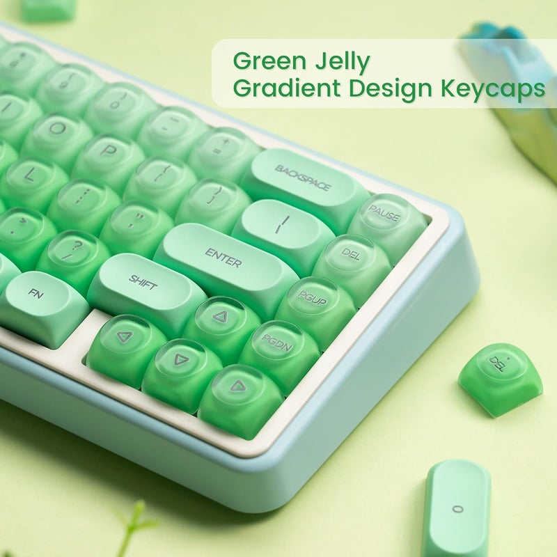 Rainy75 PBT Keycaps, Green Jelly Keycap Foundation MOA Profile, 132 Keys Cute Custom Keycaps for Cherry Gateron MX Swithes Mechanical Keyboards - Image 2